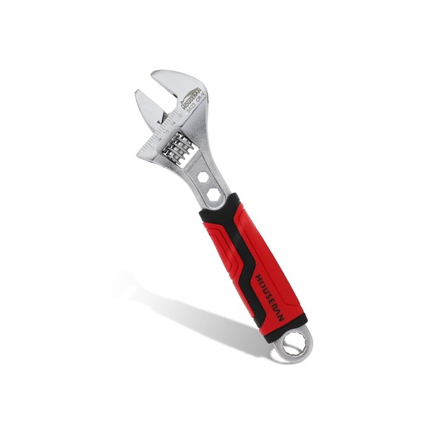 HOUSERAN 8-Inch Adjustable Wrench, Wide Jaw Adjustable Wrench with Anti-Slip