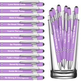 12 Pcs Inspirational Ballpoint Pens Funny Pen Quotes Pen Motivational Encouraging Screen Touch Stylus Pen for Office Colleague Coworker, Black Ink (Purple)