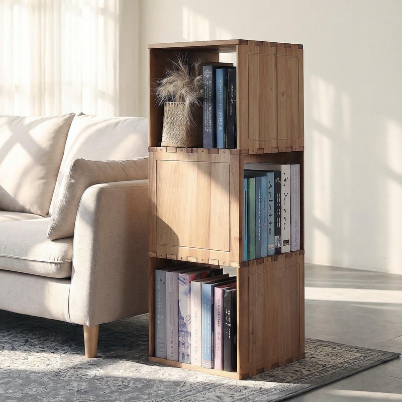 Solid Wood Corner Shelf, Square Bookcase Cube Tower, Stationary Shelves