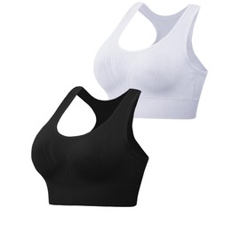 Litherday Women's Sports Bra High Impact Padded Seamless Sports Bras Removable Leisure Stretch Crop Tops Vest for Yoga Running Gym Black + White M
