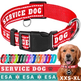 TECEUM Reflective Pet Collar – Red - Service Dog – XS – Basic Nylon Dog Collar – Quick Release Buckle – Fits Small, Medium and Large Dogs, Puppies, Cats – ESA & Service Dog Options