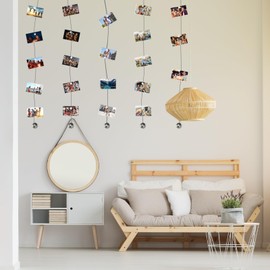 Photo Wire Rope, 2 Pieces Photo Rope with Magnets 2.5 m Photo Chain for Hanging Pictures, Postcards and Children's Drawings, Ideal for Photo Garland, Photo Curtain and Wall Decoration