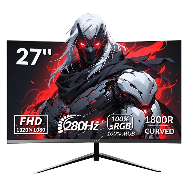 ZZA 27" Curved Gaming Monitor, Support 240Hz，Up to 280Hz, FHD