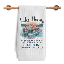 Lake House Gifts Kitchen Towels, Gifts for Lake Lovers Dish Tea Towels, Coastal Beach Summer Pontoon Boat Decorative Hand Towels for Kitchen Bathroom, 16x24 Inch