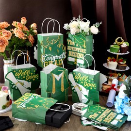 Gersoniel 12 Pcs 2025 Graduation Gift Bags 8.3 x 5.9 x 3 Inch Congrats Grad Party Favor Bags with Handles for College Graduation Theme Party Supplies Decoration(Green)