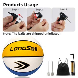 Longsail Youth Adults Size 5 Basketball, 27.5" Composite Leather Basketballs with Pump for Indoor Outdoor, Beach and Pool Water Basketball