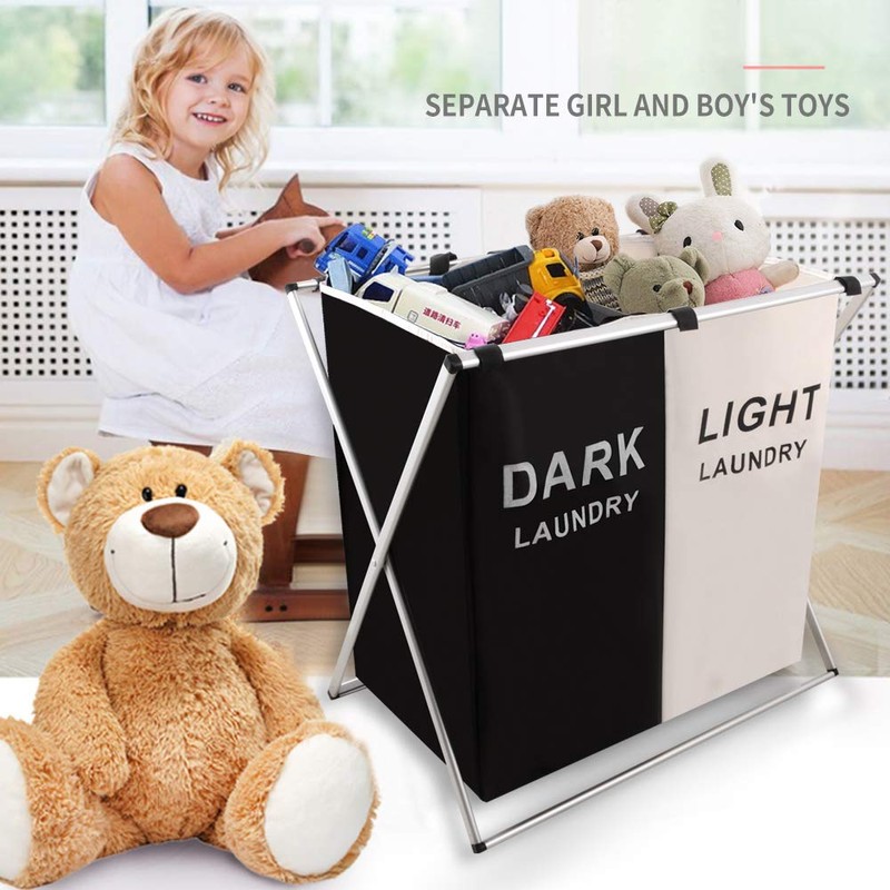 Nicesail Laundry Basket 2 Section Hamper Washing Storage Basket Bag,