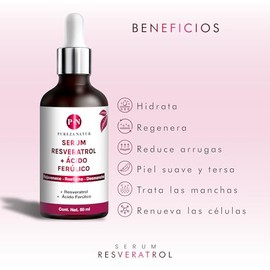 PUREZA NATUR Serum Resveratrol + Ácido Ferúlico facial | Suero facial regenerador y antioxidante Rejuvenece, Reafirma, Desmancha 50ml