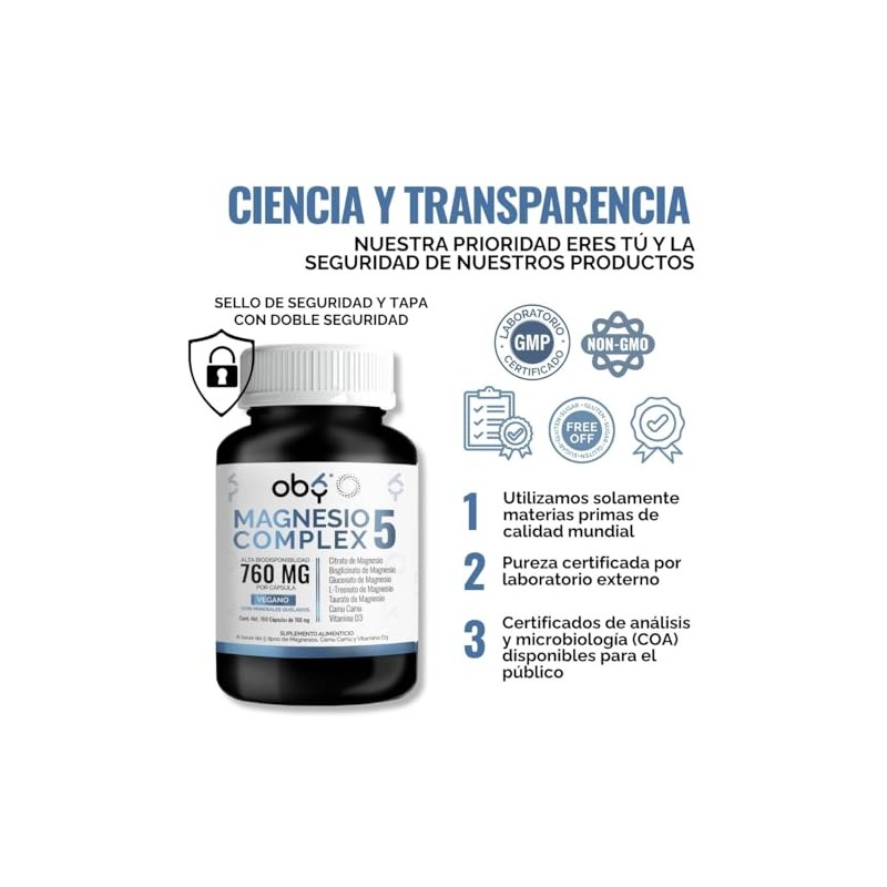 Oby Magnesio Complex Citrato Bisglicinato Treonato Gluconato Taurato Oxido Alta