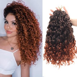 Datanala GoGo Curl Crochet Hair 14 Inch Ginger Water Wave Crochet Hair 8 Packs Long Beach Curl Crochet Braiding Hair Synthetic Extensions For Women (T350, 14inch(8packs))