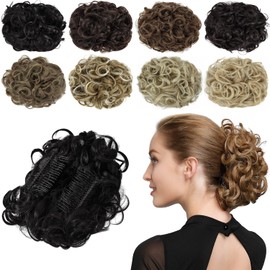 Yamel Chignon Hairpiece Curly Bun Scrunchie Extensions Black Synthetic Updo Combs in Messy Bun Hair Piece for Women