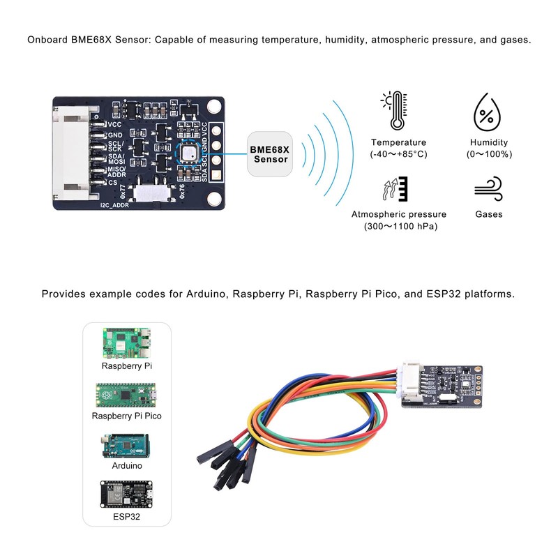 WatangTech BME688 Environmental Sensor, AI-Enhanced, Monitors Temperature, Humidity, Pressure &