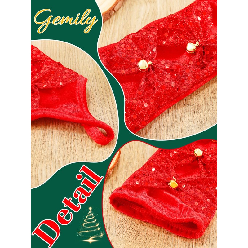 GEMILY Red Christmas Fingerless Gloves Sequin Long Glitter Gloves for