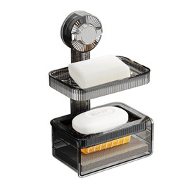 VirtuGro Shower Soap Holder, Double Layer Soap Dish for Shower, Suction Soap Holder for Bathroom, Bar Soap Holder Wall Mounted, No Drilling & Removable, Plastic Soap Dish for Shower Kitchen Sink Tub