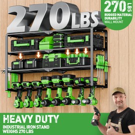 Power Tool Organizer Wall Mount, 4 Layer Tool Storage Rack with 8 Cordless Drill Holders, Power Tool Shelf Loads 270lbs for Garage, Warehouse, Workshop, Gifts for Men, Husband