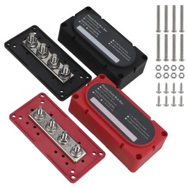 CPROSP 300A Busbar Box, Busbar M8 300a, Power Distribution Block with 4 x M8 Bolt Terminal and Lid Red