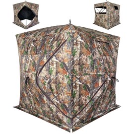 Greenecocs Hunting Blind 360 Degree 2/3 Person Pop Up Ground Blinds See Through Ground Blind with Carrying Bag for Turkey Hunting
