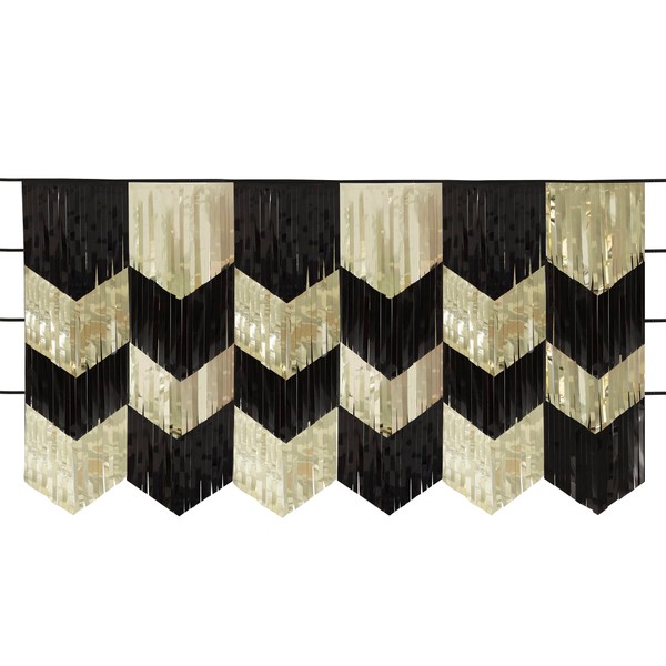 Unique 26257 Girlanden-Backdrop-Kit mit überbackenen Folienfransen-4 x 1,82 m-Farbe Schwarz