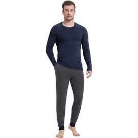 NACHILA Men's Pajamas-Viscose Made from Bamboo,Long Sleeve Pjs Soft Pants Pajama Sets Stretchy Sleepwear with Pockets Navy Blue/Charcoal X-Large