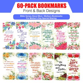 NewEights Bible Verses About Mom/Mothers Bookmarks for Mother's Day Special Sharing (10-Sets X 6 Cards) – Daily Motivational Card Set – Collection Set Book Page Clippers – Ideal for Church Events