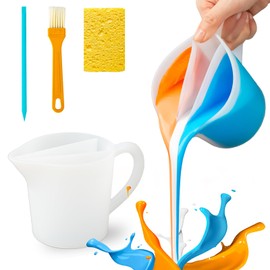 Split Cups with Handle for Paint Pouring Non-Stick Reusable 17oz 500ml 3 Channels Large Silicone Split Cup Fluid Art Divider DIY Resin Craft Mixing Divided Cup Acrylic Paint Pour Supplies Drawing Tool