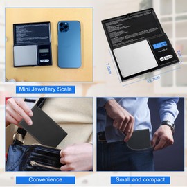 JOPHEK Digital Precision Scales, Pocket Scales Mini Jewellery Scales Portable Compact with Digital Scales Precision Scales LCD Display Extremely Precise Digital Scales (500G/0.01G)