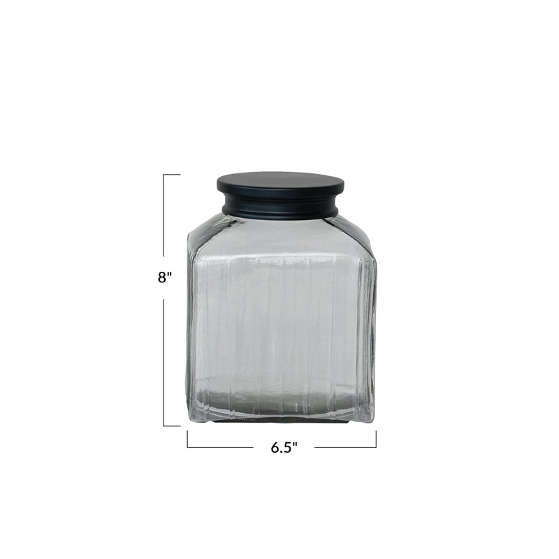 Creative Co-Op Large, Clear Square Glass Jar with Lid, Black
