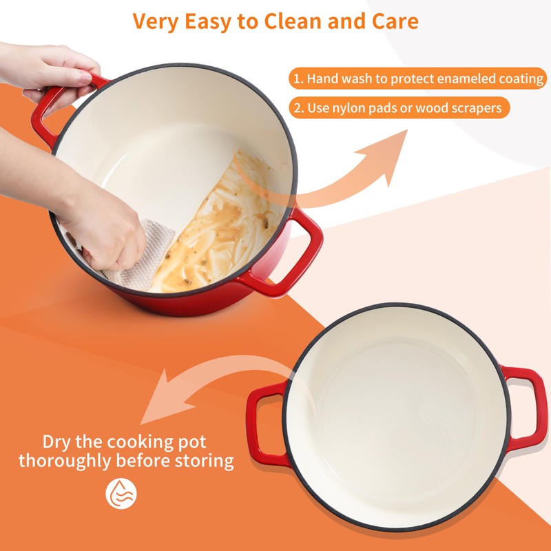 Velaze 6 QT Enameled Cast Iron Dutch Oven, Dual Handles