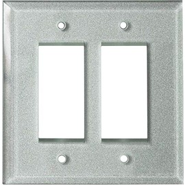 Silver Glass Mirror SWITCH HITS Double Outlet Cover Plate | 2 GFI Rocker | 5.25" x 5.25" | Professional Quality Glass Mirror Wall Plate Covers For All Configurations