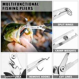 GPUSFAK Fishing Tool Kit, 50 Pieces Fishing Gear, Fishing Pliers with Lanyard, Fillet Knife, Fish Lip Gripper, Fly Ice Fishing Hook Extractor, Anti-Cutting Gloves, Fishing Lures Baits Accessories