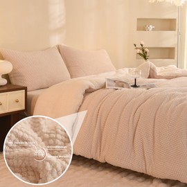 LLanCL 3D Jacquard Design Comforter Set, Ultra-Soft Warm Full Size Sherpa Fur Plush 3-Pieces Sets Luxury Cozy Bedding with 2 Pillowcases (80"x90", Cream White)