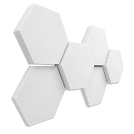 platino24 3D Sound Absorber Set, Hexagons Made From Basotect G+, 6 Elements, 2x 300 x 30 mm + 2x 300 x 50 mm, 2x 300 x 70 mm, Wall Panels for Sound Insulation