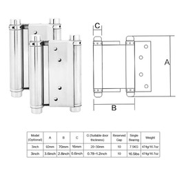 Double Action Spring Hinges 3 inch Stainless Steel Self Closing Hinges Double Door Hinges for Cafe Saloon Pub Swinging Doors, Including Pins and Screws, 4-Pack