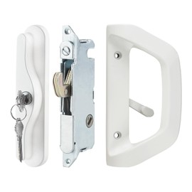 Sliding Door Lock and Handle Set with Key for Sliding Glass Door Lock, Fits Door Thickness 1-1/2" to 1-3/4", 3-15/16” Screw Hole Spacing, Reversible Design(Non-Handed) White
