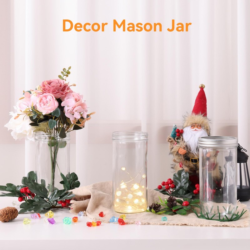 Wide Mouth Mason Jars 24 oz, 6 Pack Glass Canning