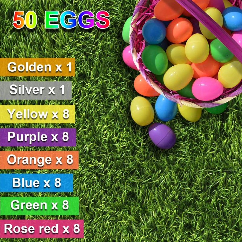 Taspire 50 Pieces Plastic Easter Eggs, 2 3/8" (6cm) Fillable