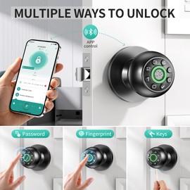 Fingerprint Door Lock Biometric Keypad Smart Door Knob | Bedroom Passcode Handle, Home Office