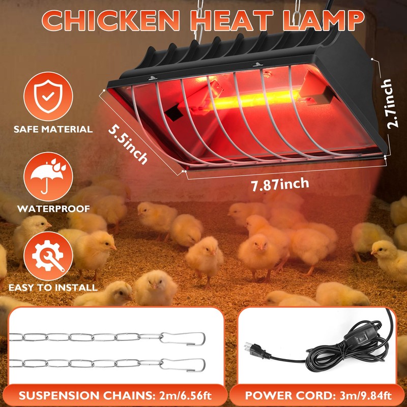 Heat Lamp for Chickens Chicks, Chicken Coop Heater with Adjustable