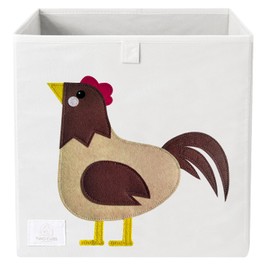 Two Cubs Storage Box - Kids Toys Organizer (13"x13"x13"), White, Foldable Toy Storage Bin, Nursery Storage Basket, Cube Organizer for Ikea Kallax Shelves, Durable, Collapsible, Farm Animal - Rooster