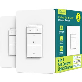 TREATLIFE Smart Ceiling Fan Control and Dimmer Light Switch 2PACK, Neutral Wire Needed, 2.4Ghz Single Pole Wi-Fi Fan Light Switch Combo, Works with Alexa, Google Home and SmartThings, Remote Control
