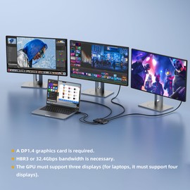 Loryi 3-Port Displayport Splitter,DP1.4 to 3×DP Multi-Monitor Splitter,Single 8K, Dual 4K 120Hz,MST Displayport hub 1 in 3 Out,Windows Only