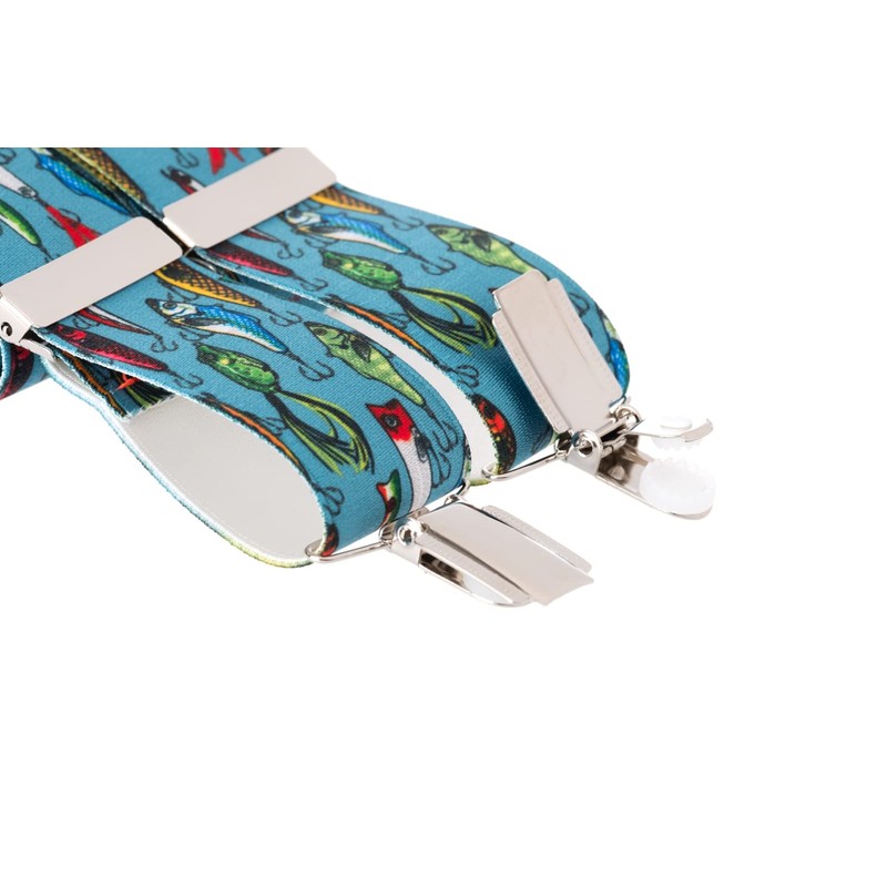 MANDITTIONS XL Colourful Blue Trouser Braces with Multi Coloured Fish