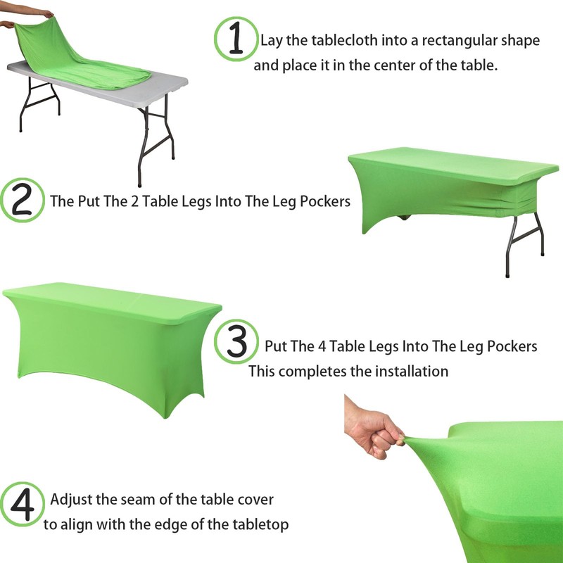 2 Pack 6ft Stretch Spandex Grass Green Table Cover for