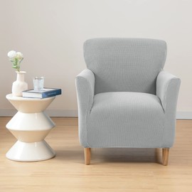 SHANNA Stretch Banquet Chair Covers:1 Piece Luxury Mid-Century Knitted Armchair Cover Non-Slip Solid Color Armchair Cover for Office Reception Reading Sofa (A-Light Grey)