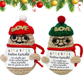 EFNHJF5 Pack of 2 Christmas Pocket Hug Positive Potato, Gifts for Women Men, Creative Knitting Wool Potato Doll, Courage Gift, School Gift