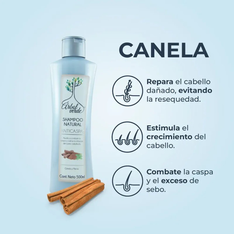 Shampoo Natural Anticaspa Descamación Árbol Verde Canela Y Menta 500ml