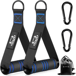 Heavy Duty Exercise Handles, Gym Handles for  Machine Attachment, Grip Gym Equipment, Resistance Bands, and Weight Lifting (Set of 2) - Color: Black Blue