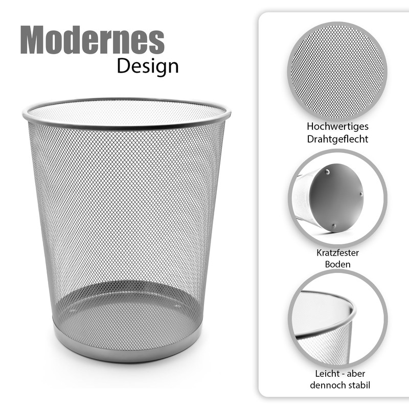 BigDean Pack of 2 Waste Paper Bin Office Silver 20L