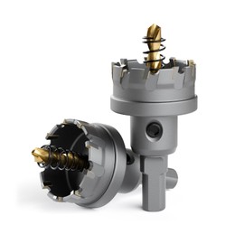 CSOOM TCT Hole Saw Set, 2-Piece 1-3/8” (35mm) Heavy Duty Carbide Tipped Cutter for Stainless Steel, Iron, Metal, and Plastic Bench, Spring Guided Drill Bits Included