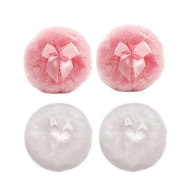 LannuMet 4Pcs 3.5in Large Powder Puff Soft Fluffy Velour Powder Puff for Face Body Makeup Tool,PinkWhite